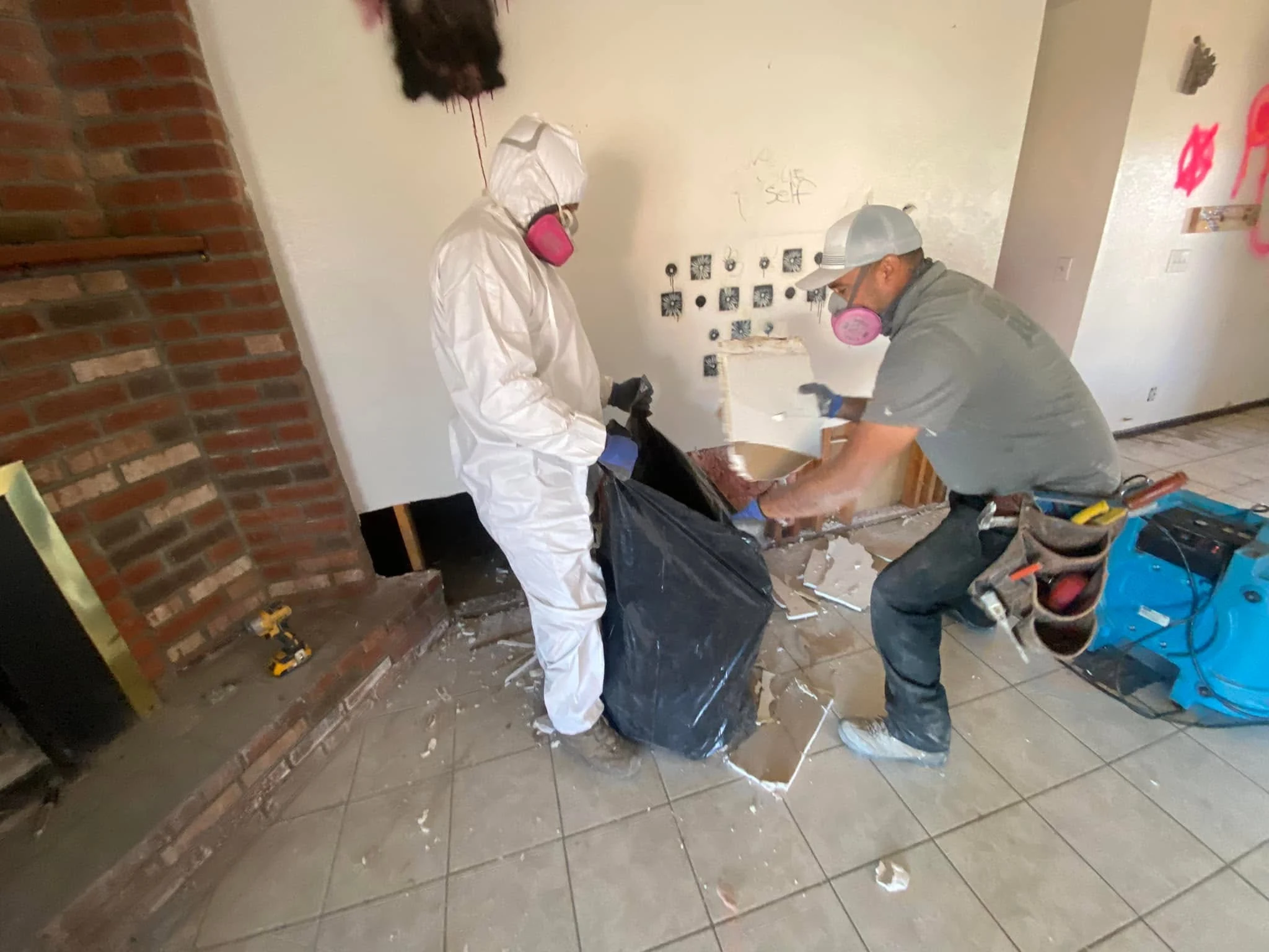 Drywall demolition during mold remediation