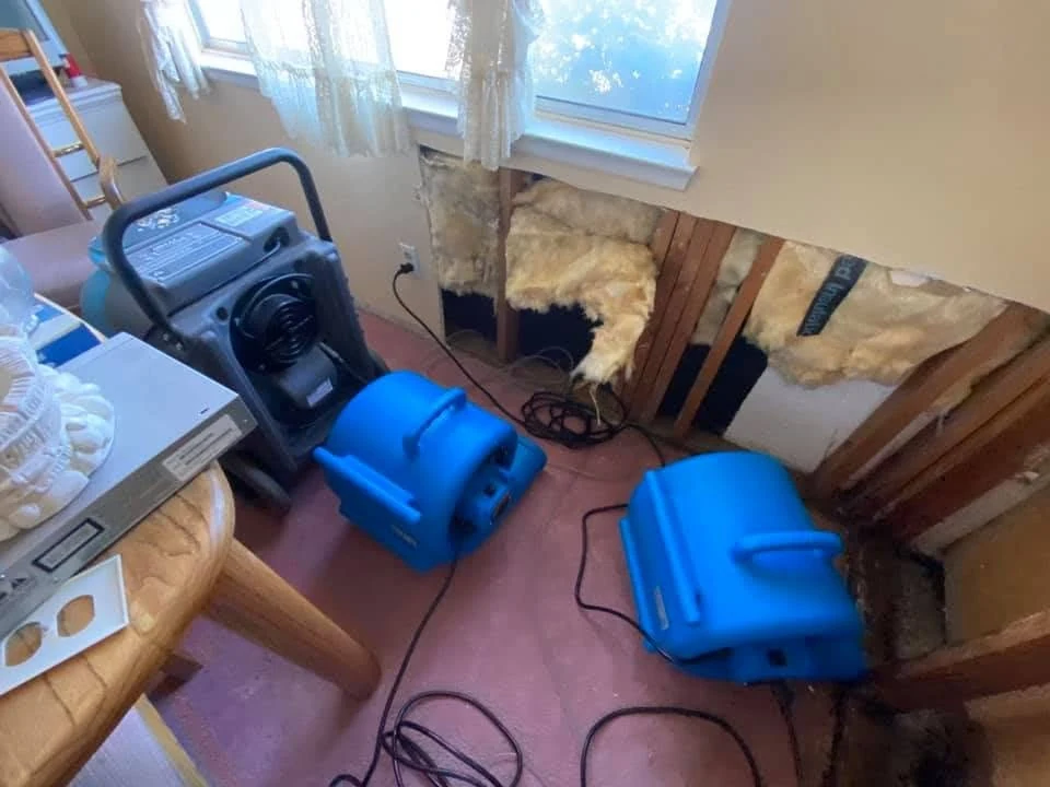 Structural drying of wall cavity after water damage